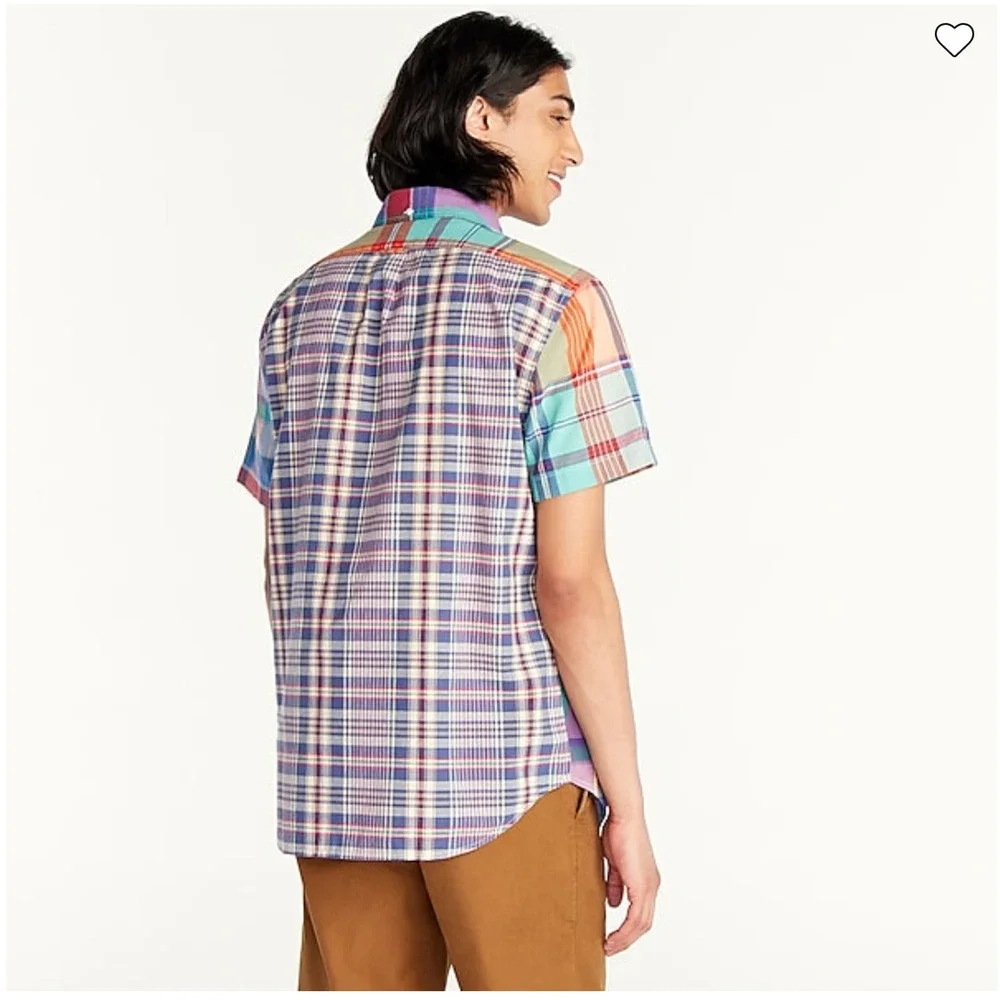NWT J. Crew Men's Colorful Mixed Plaid Relaxed Indian Madras Shirt